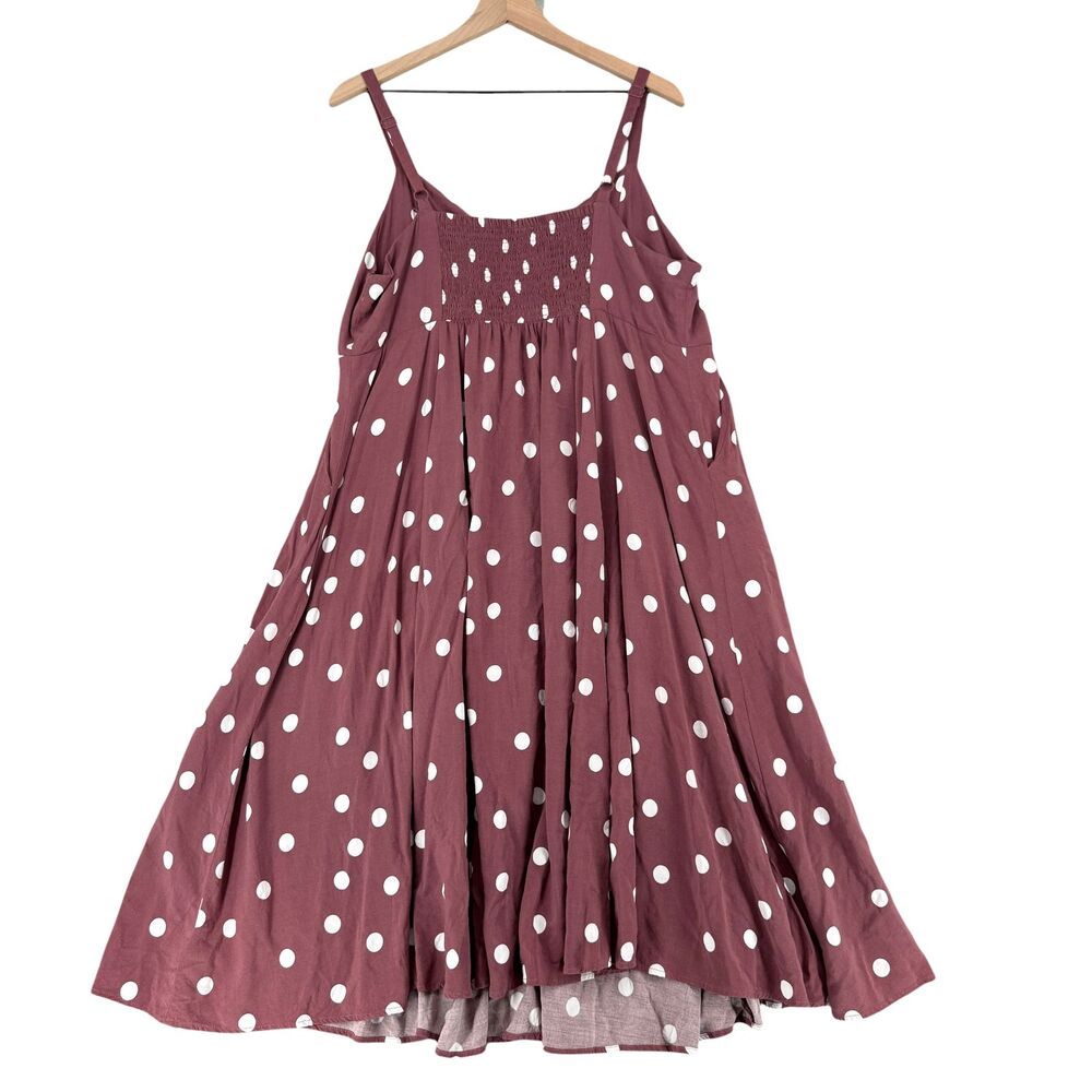 Torrid Midi Challis Dress 2X Brown Polka Dot Button Smocked Sweetheart Pockets - Picture 7 of 12